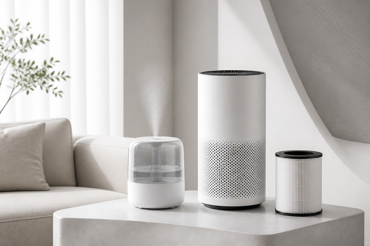 Premium air purifier, humidifier, and replacement filter